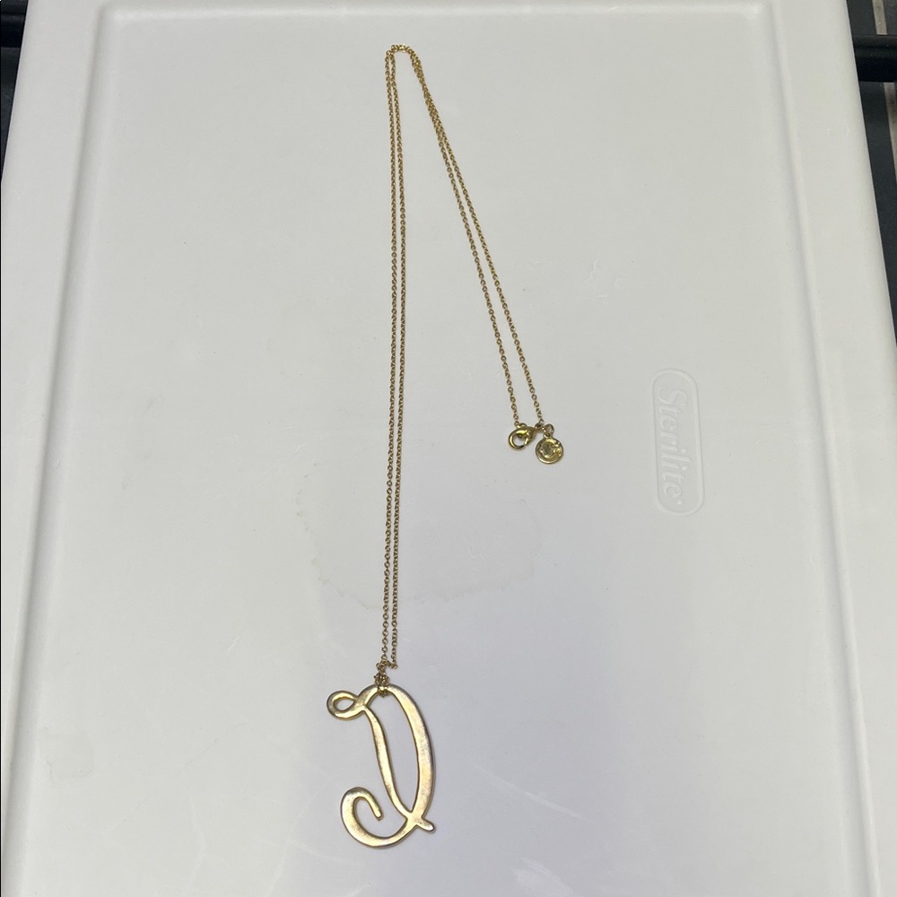 Long cursive “D” Letter Pendant Necklace costume jewelry gold color